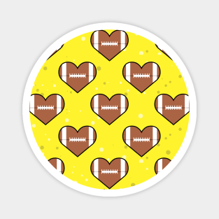 American Football Ball Texture In Heart Shape - Seamless Pattern on Yellow Background Magnet
